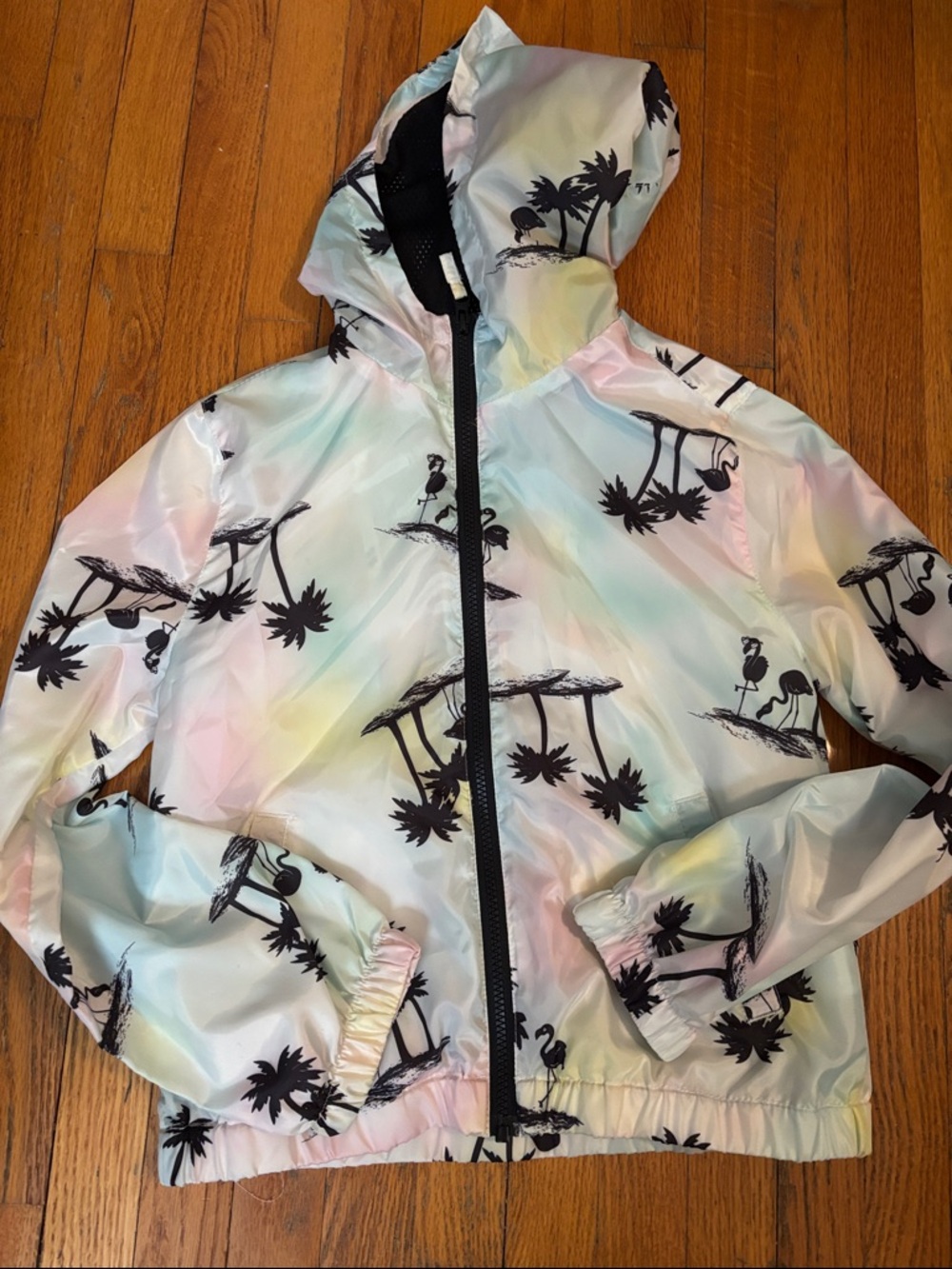 Justice Pastel Tie-Dye Hooded Windbreaker with Black Tropical Print